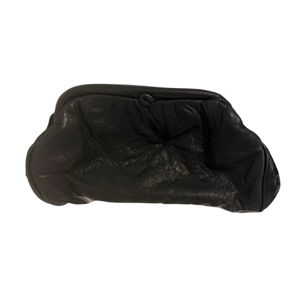 Vintage 80's Purse Black Genuine Leather Clutch Party Bag